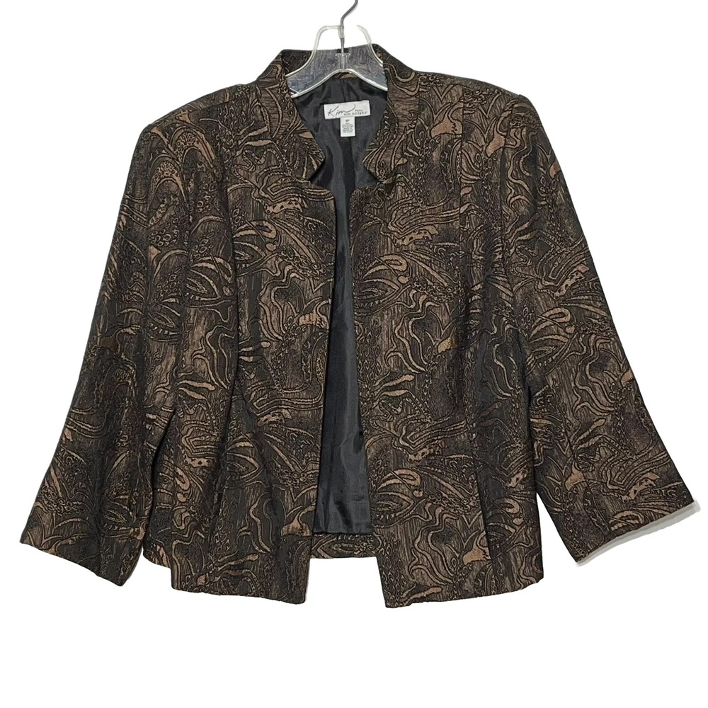 Kim Rogers Petite Paisley Print Jacquard Blazer Jacket Women‎ 8P Brown Black